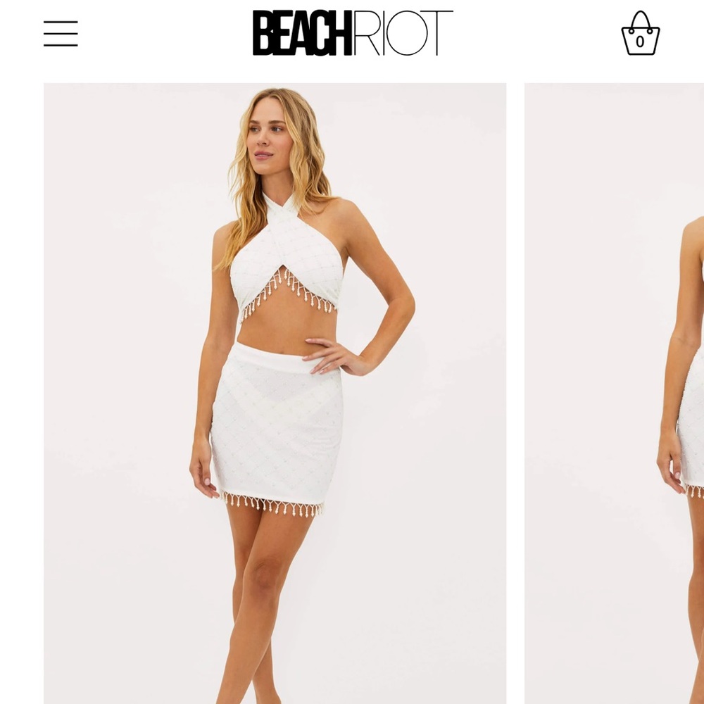 Beach Riot Cassie Skirt Ivory Pearl Cover up Matching Swim Set Bachelorette